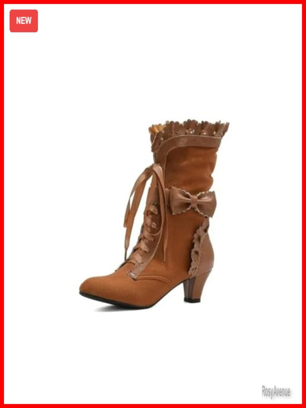 Victorian Mid-Calf Boots Faux Suede Lace Up Cosplay Gothic